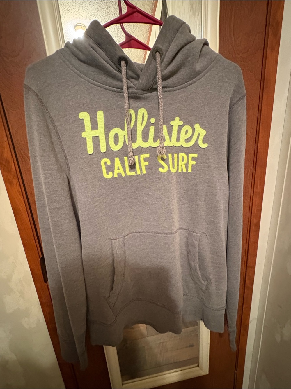 Hollister Gray Pullover Hoodie with Neon Yellow Accents